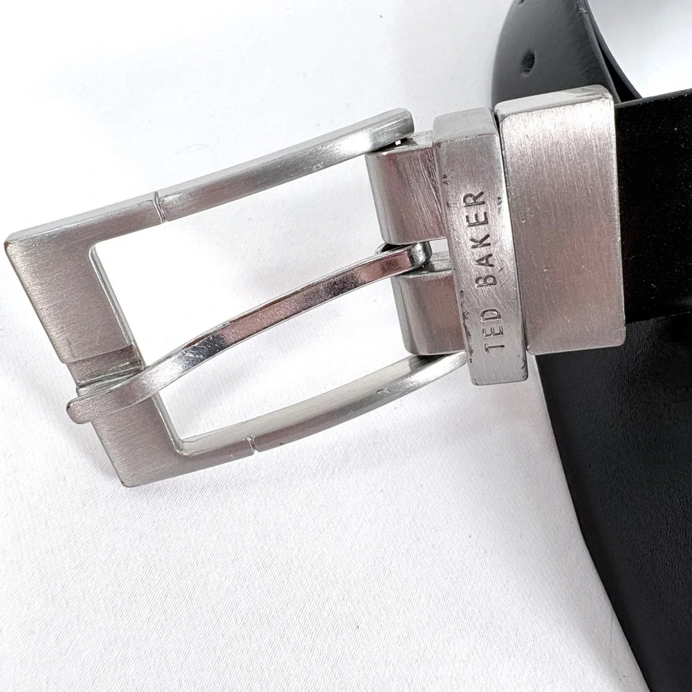Ted Baker Reversible Belt Black Brown Leather Silver Buckle Size 38